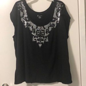 Lane Bryant Black Top with Black & Silver Sequins